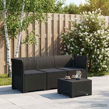 vidaXL 3-Zits Tu bank met Kussens Rattan Look PP Antraciet, Verzenden