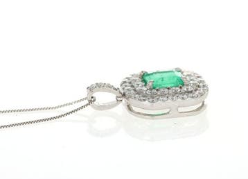 Ketting met hanger - 18 karaat Witgoud - 1.03ct. tw. Smaragd, Handtassen en Accessoires