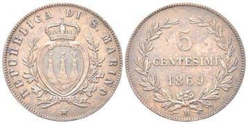 San Marino. Lotto 6 monete 1869-1993 con argenti (Zonder