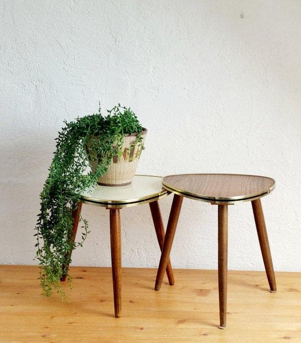 Table dappoint - Bois, Formica, Laiton - Deux petites, Antiquités & Art, Art | Objets design