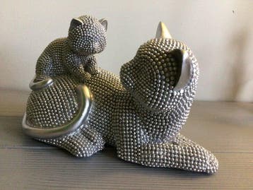 sculptuur, Moederpoes met kitten - 11 cm - Hars