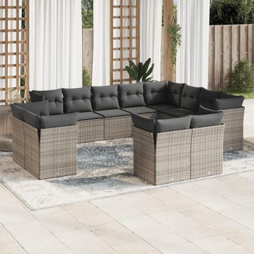 vidaXL 12-delige Loungeset met kussens poly rattan grijs, Verzenden, Nieuw, Loungeset