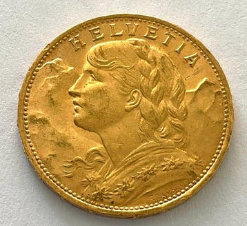 Zwitserland. 20 Francs 1922 B - Vreneli