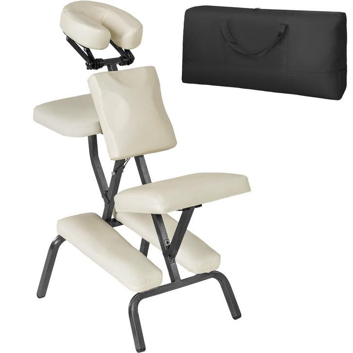 tectake Massagestoel van imitatieleer - beige, Sport en Fitness, Massageproducten, Verzenden