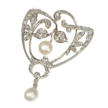 Broche - 18 karaat Geel goud, Platina - 1.87ct. tw. Diamant
