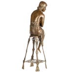Figuur - Art Deco Bronzefigur Frau auf Hocker Ca 58 CM -