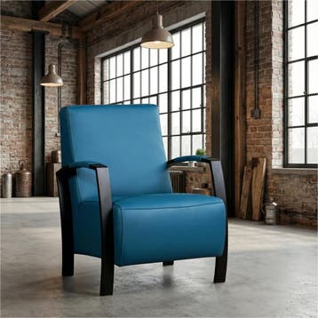 Leren fauteuil Glory - Toledo Turquoise (blauw), Nieuw, Ophalen of Verzenden, 50 tot 75 cm, Industrieel, Modern
