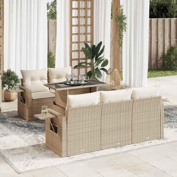 vidaXL 6-delige Loungeset met kussens poly rattan beige, Verzenden, Nieuw, Loungeset
