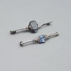 Argent, 2 × broches Art déco. Spinelle bleue (testé) +, Antiquités & Art