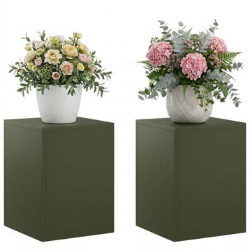 vidaXL Plantenstand 2 pcs Olijfgroen 30 x 30 x 40 cm Staal, Tuin en Terras, Verzenden, Nieuw