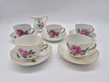 Meissen - Mokkaservice, Roter Rose mit Goldrand -