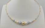 Halsketting - 18 karaat Geel goud - 3×10 mm Akoya parels, Nieuw