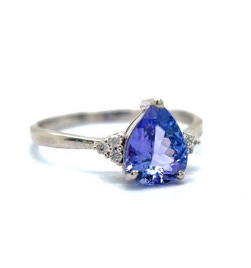 Bague - 14 carats Or blanc - 1.25ct. tw. Tanzanite - Diamant