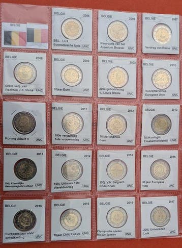 België. 2 Euro 2005/2017 (19 stuks) (Zonder minimumprijs)