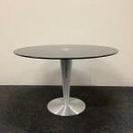 design ronde glazen tafel doorsnede 120 cm, gehard zwart, Gebruikt, Bureau