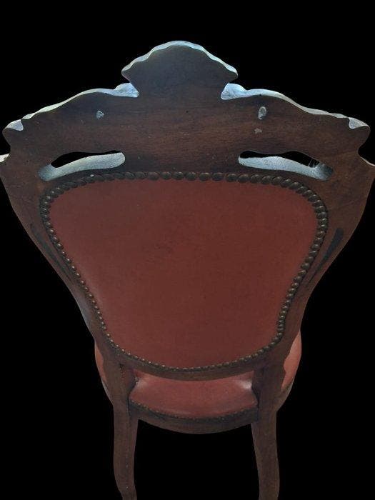 Chaise (6) - Bois, Cuir, Laiton, Antiquités & Art, Curiosités & Brocante