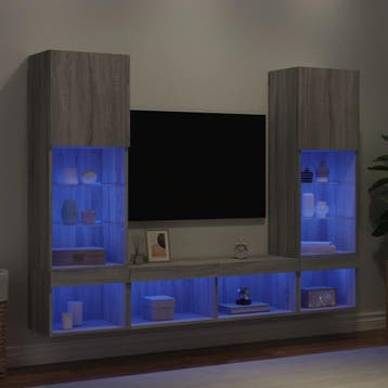 vidaXL 5-delige Tv-wandmeubelset met LED grijs sonoma, Verzenden, Nieuw