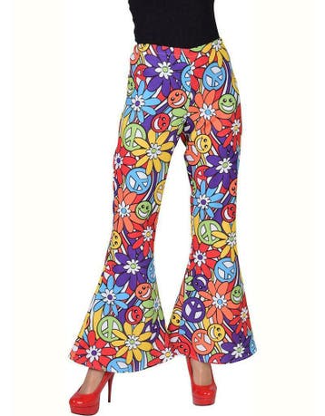 Disco hippie broek voor dames hippie smile, Ophalen of Verzenden