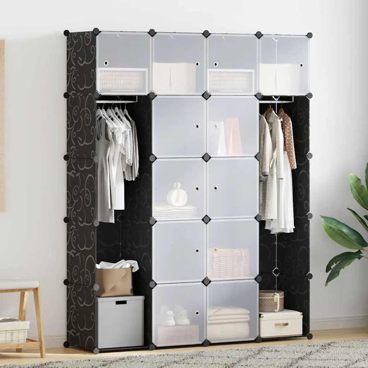 vidaXL Kast modulair met 14 vakken 37x146x180,5 cm zwart en, Huis en Inrichting, Kasten | Kleerkasten, Nieuw, Verzenden