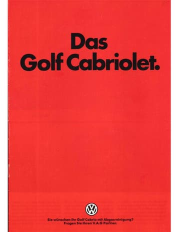 1985 VOLKSWAGEN GOLF CABRIOLET BROCHURE DUITS, Nieuw