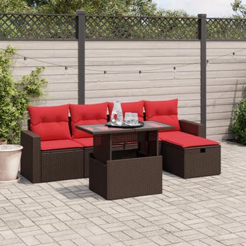 vidaXL 6-delige tuinbankset met kussens, bruin polyrotan, Verzenden, Nieuw