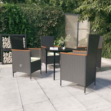 vidaXL 5-delige Tuinset met kussens zwart, Verzenden, Tuinset