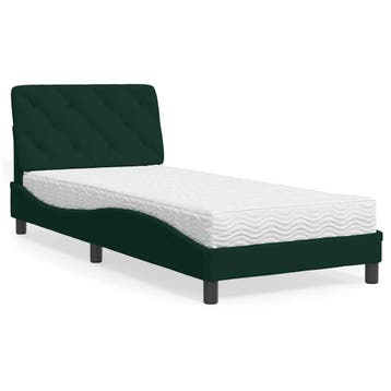 vidaXL Bed met matras fluweel donkergroen 90x200 cm, Verzenden, Nieuw