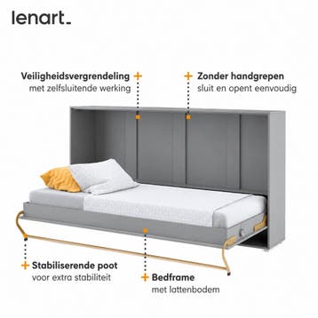 Lenart Concept Pro Horizontaal Opklapbed 90x200 - Grijs, Nieuw