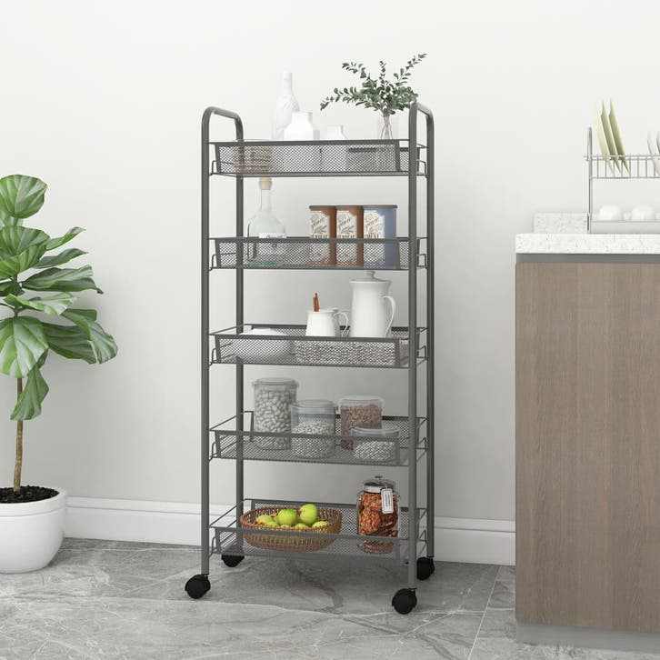 vidaXL Keukentrolley 5-laags 46x26x105 cm ijzer grijs, Huis en Inrichting, Keuken | Keukenbenodigdheden, Nieuw, Verzenden