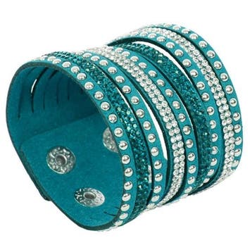 Fako Bijoux - Armband - Breed - Strass - Turquoise, Verzenden, Nieuw