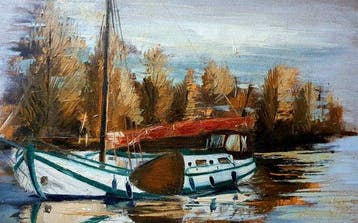 Jean Tatibouet (XX) - La Péniche à Nort sur Erdre