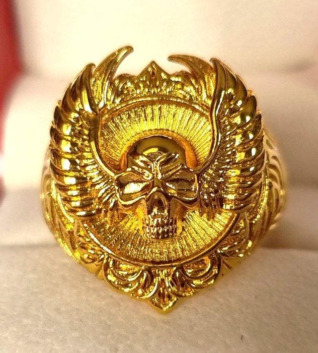 Zegelring - schedel met vleugels - Memento Mori - Verbinding, Antiek en Kunst, Antiek | Boeken en Manuscripten