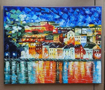 Elen Markcheva (1960) - Night lights of Greek town, Antiek en Kunst