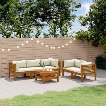 vidaXL 6-delige Loungeset met crèmekleurige kussens massief, Verzenden, Nieuw, Loungeset