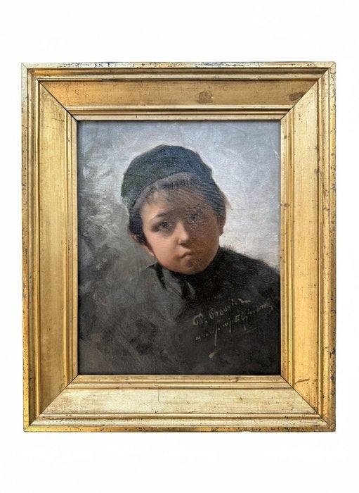 Pietro Bouvier (1839-1927) - Ritratto di fanciullo, Antiek en Kunst, Kunst | Schilderijen | Klassiek