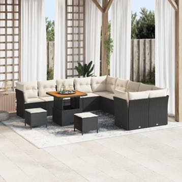 vidaXL Tuinbank Set 13 st Zwart en Crème poly rattan, Verzenden
