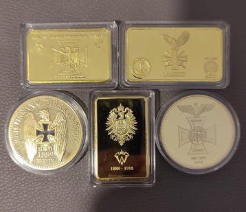 Wereld. Collection of 5 Gedenkmunten en baren (Zonder