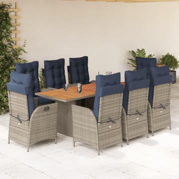 vidaXL 9-delige Tuinset met kussens poly rattan grijs, Verzenden, Nieuw, Tuinset