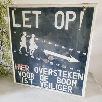 Prachtig Oud & Antiek Verkeersbord, Oversteken,  1920 -