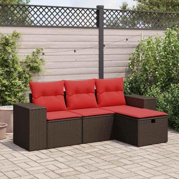 vidaXL 4-delige Loungeset met kussens poly rattan bruin, Verzenden, Loungeset