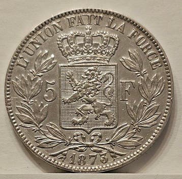 België. Leopold II. 5 Francs 1873 (Zonder minimumprijs), Timbres & Monnaies, Monnaies | Pays-Bas