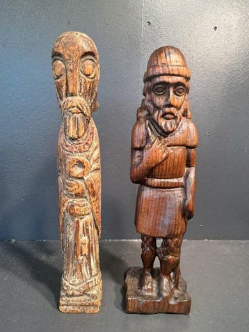 Beeld, Twee Heiligen beelden - 34 cm - Hout, Antiek en Kunst
