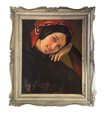 École italienne (XX) - Ritratto di donna con gattino