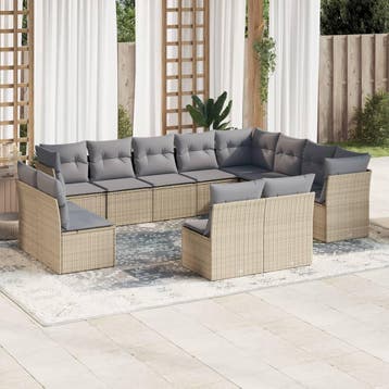 vidaXL 12-delige Loungeset met kussens poly rattan beige, Verzenden, Nieuw, Loungeset
