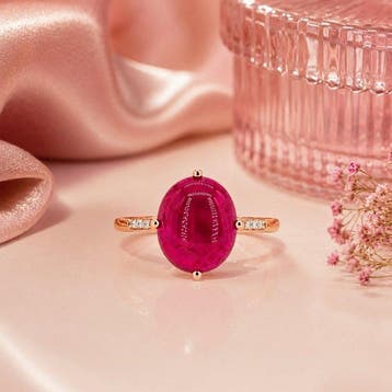 Zonder minimumprijs - Ring Verguld Robijn - Diamant - 18k