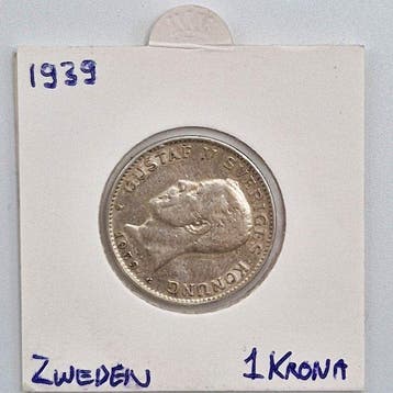 Zweden. Gustav V. 1 Krona 2x 1939/1940 (Zonder minimumprijs), Timbres & Monnaies