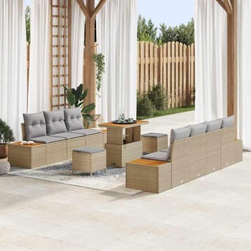 vidaXL Tuinbank Set 10 st 9-Aantal zitplaatsen Beige Poly, Verzenden