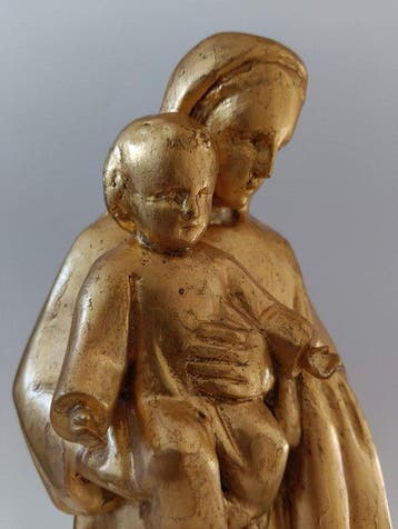 sculptuur, Gilt Madonna and Child – France - 30 cm - Hout -
