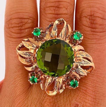Zonder minimumprijs - Ring - 9 kt. Roségoud, Zilver Olivijn, Nieuw