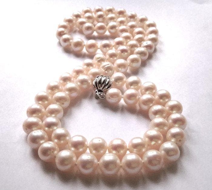 Collier Or blanc 18 carats - perles cultivées jusqu’à 8 mm -, Handtassen en Accessoires, Kettingen